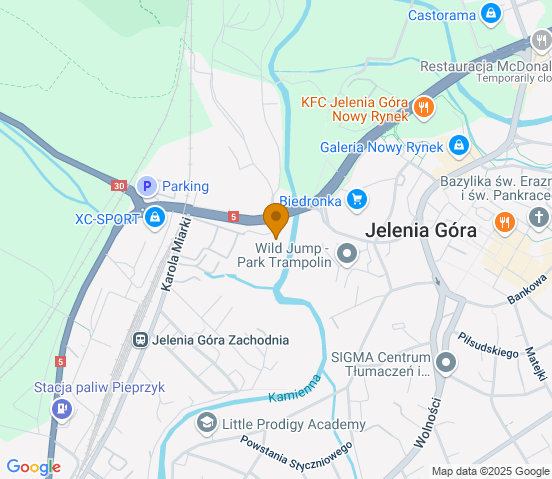 Mapa dojazdu do hurtowni motoryzacyjnej w miejscowości Jelenia Góra
