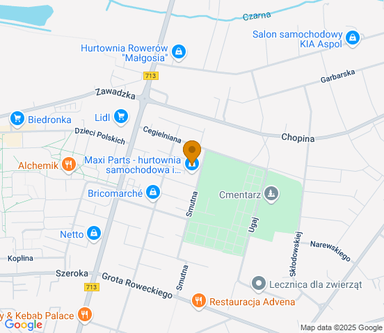 Mapa dojazdu do hurtowni motoryzacyjnej w miejscowości Tomaszów Mazowiecki