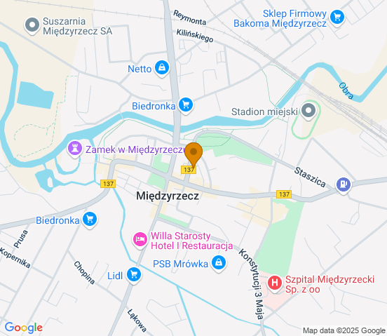 Mapa dojazdu do hurtowni motoryzacyjnej w miejscowości Międzyrzecz