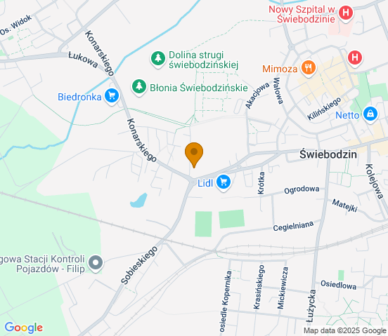 Mapa dojazdu do hurtowni motoryzacyjnej w miejscowości Świebodzin