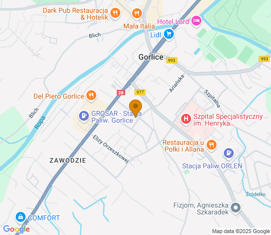 Mapa dojazdu do hurtowni motoryzacyjnej w miejscowości Gorlice