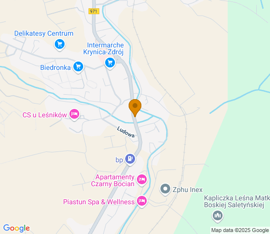 Mapa dojazdu do hurtowni motoryzacyjnej w miejscowości Krynica-Zdrój