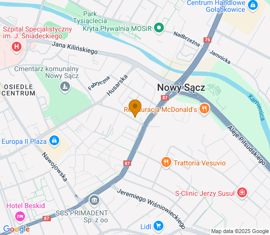 Mapa dojazdu do hurtowni motoryzacyjnej w miejscowości Nowy Sącz