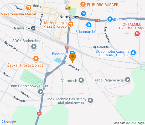 Mapa dojazdu do hurtowni motoryzacyjnej w miejscowości Namysłów