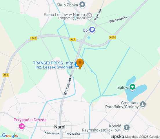 Mapa dojazdu do hurtowni motoryzacyjnej w miejscowości Narol