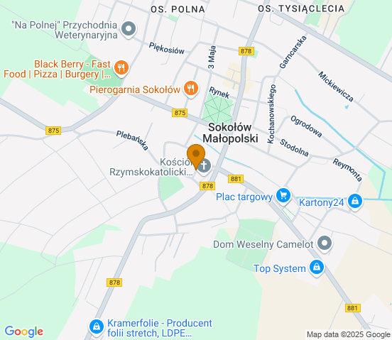 Mapa dojazdu do hurtowni motoryzacyjnej w miejscowości Sokołów Małopolski