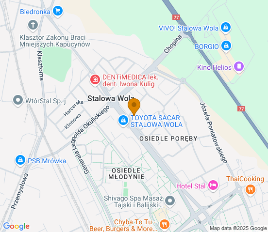 Mapa dojazdu do hurtowni motoryzacyjnej w miejscowości Stalowa Wola