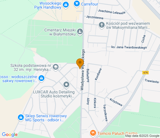 Mapa dojazdu do hurtowni motoryzacyjnej w miejscowości Białystok