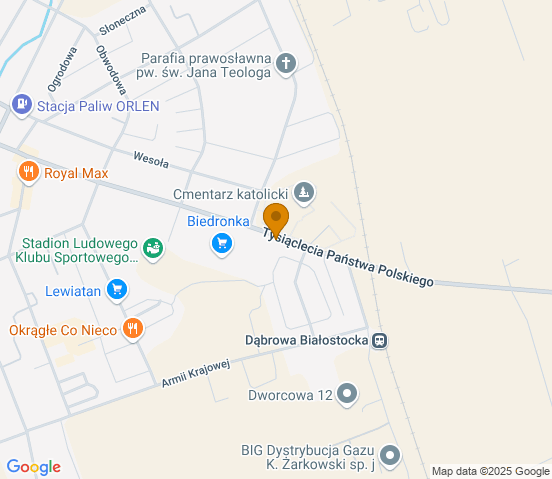 Mapa dojazdu do hurtowni motoryzacyjnej w miejscowości Dąbrowa Białostocka
