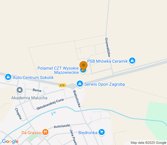 Mapa dojazdu do hurtowni motoryzacyjnej w miejscowości Wysokie Mazowieckie