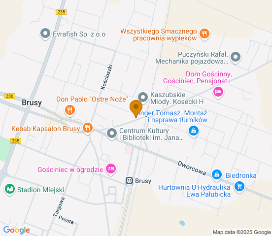 Mapa dojazdu do hurtowni motoryzacyjnej w miejscowości Brusy