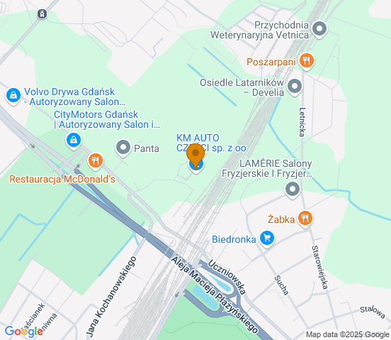 Mapa dojazdu do hurtowni motoryzacyjnej w miejscowości Gdańsk