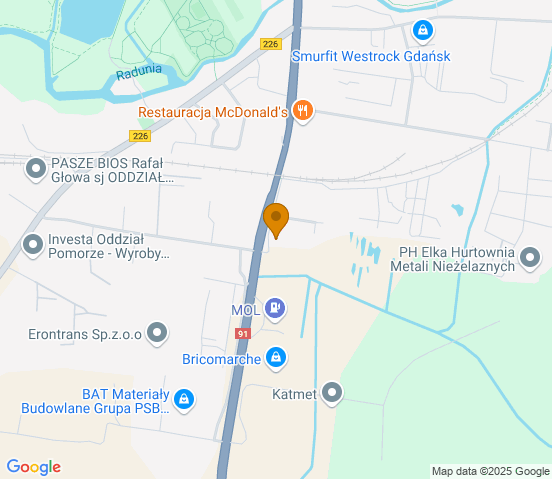 Mapa dojazdu do hurtowni motoryzacyjnej w miejscowości Pruszcz Gdański
