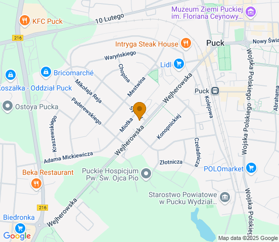 Mapa dojazdu do hurtowni motoryzacyjnej w miejscowości Puck