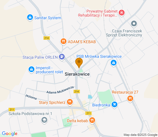 Mapa dojazdu do hurtowni motoryzacyjnej w miejscowości Sierakowice