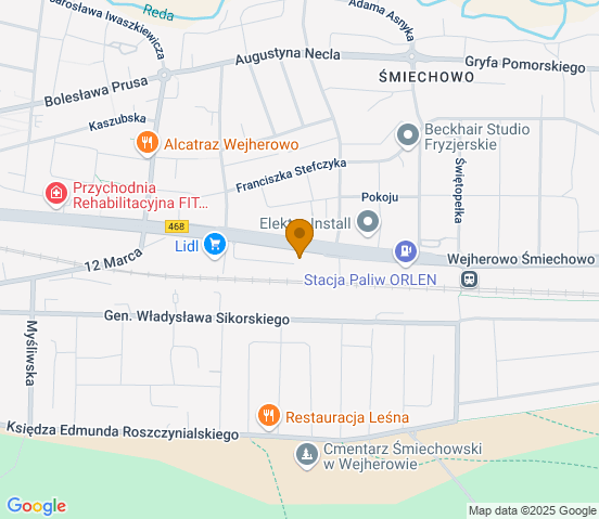 Mapa dojazdu do hurtowni motoryzacyjnej w miejscowości Wejherowo