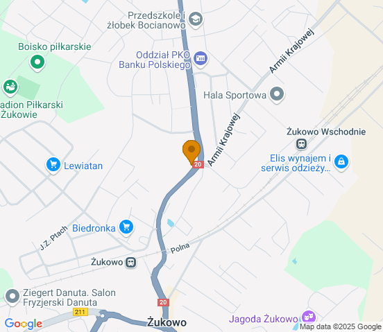 Mapa dojazdu do hurtowni motoryzacyjnej w miejscowości Żukowo