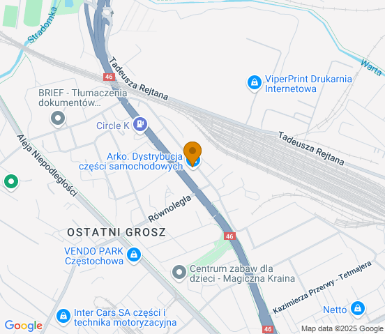 Mapa dojazdu do hurtowni motoryzacyjnej w miejscowości Częstochowa
