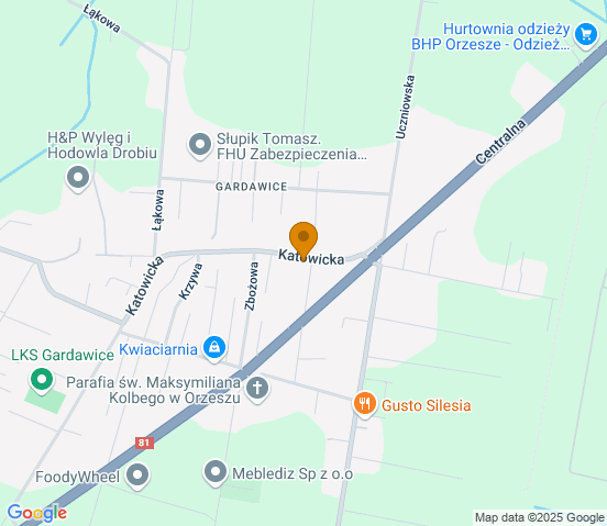 Mapa dojazdu do hurtowni motoryzacyjnej w miejscowości Orzesze