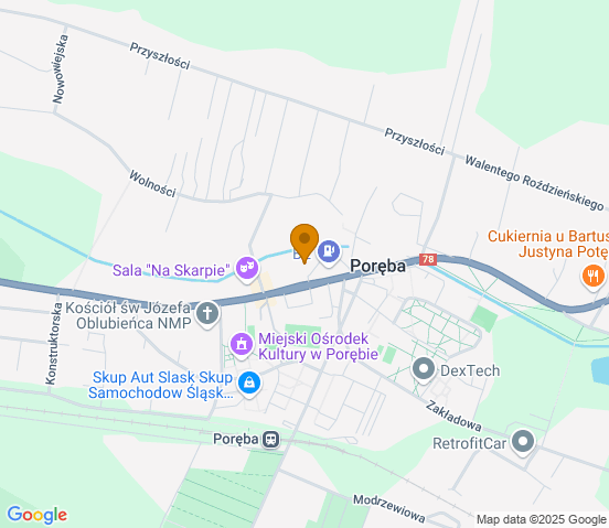 Mapa dojazdu do hurtowni motoryzacyjnej w miejscowości Poręba