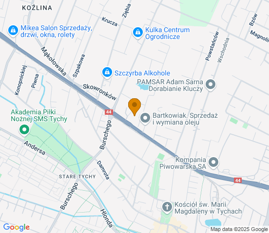 Mapa dojazdu do hurtowni motoryzacyjnej w miejscowości Tychy