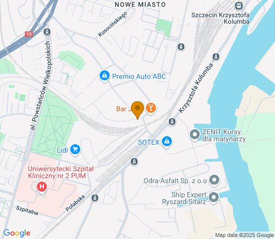 Mapa dojazdu do hurtowni motoryzacyjnej w miejscowości Szczecin