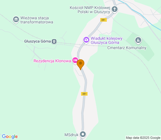 Mapa dojazdu do warsztatu samochodowego w miejscowości Głuszyca