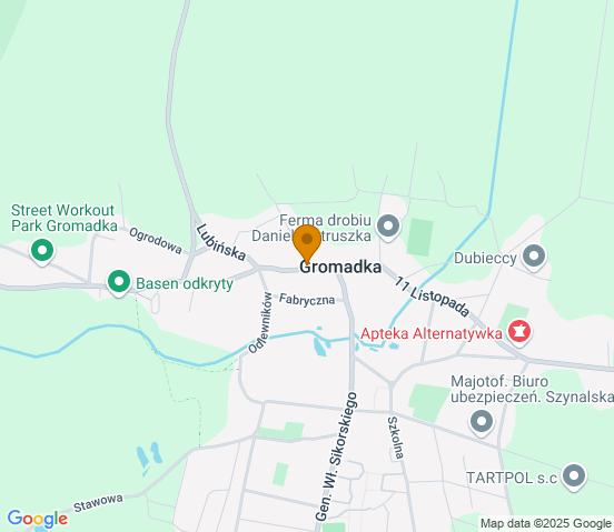 Mapa dojazdu do warsztatu samochodowego w miejscowości Gromadka