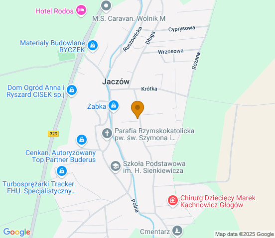 Mapa dojazdu do warsztatu samochodowego w miejscowości Jaczów