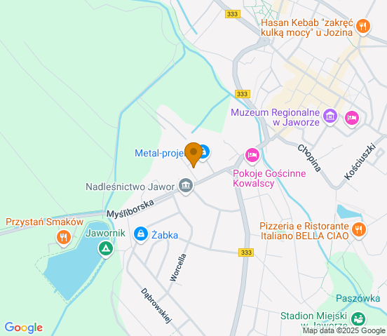Mapa dojazdu do warsztatu samochodowego w miejscowości Jawor