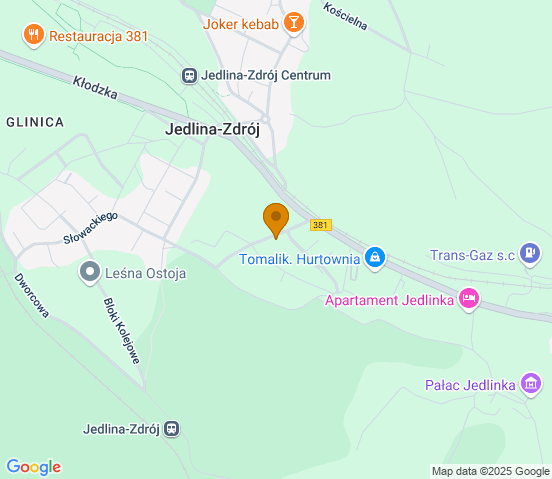 Mapa dojazdu do warsztatu samochodowego w miejscowości Jedlina-Zdrój