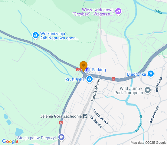 Mapa dojazdu do warsztatu samochodowego w miejscowości Jelenia Góra