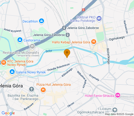 Mapa dojazdu do warsztatu samochodowego w miejscowości Jelenia Góra