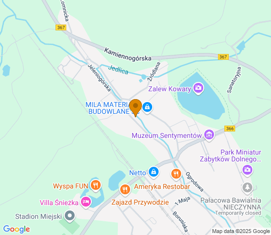 Mapa dojazdu do warsztatu samochodowego w miejscowości Kowary