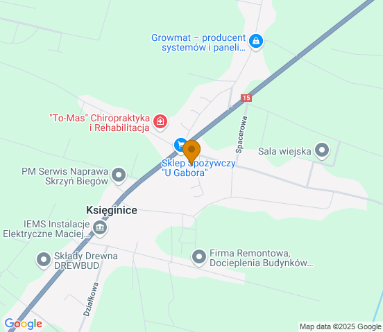 Mapa dojazdu do warsztatu samochodowego w miejscowości Księginice