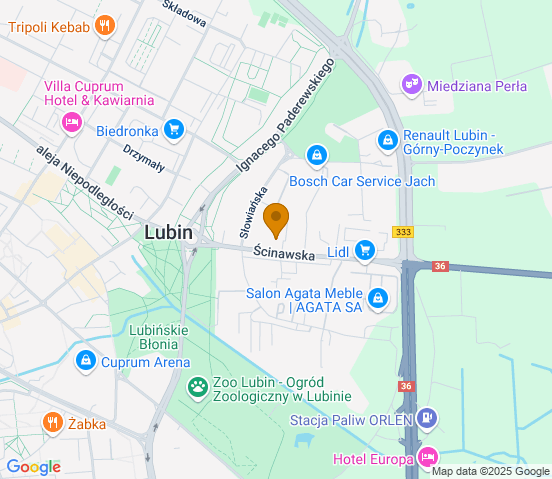 Mapa dojazdu do warsztatu samochodowego w miejscowości Lubin