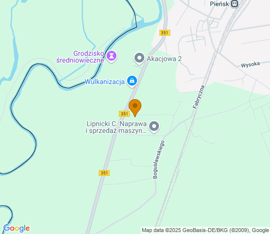 Mapa dojazdu do warsztatu samochodowego w miejscowości Pieńsk