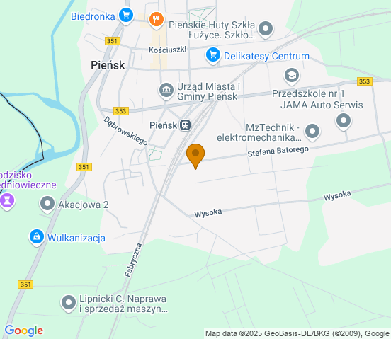 Mapa dojazdu do warsztatu samochodowego w miejscowości Pieńsk