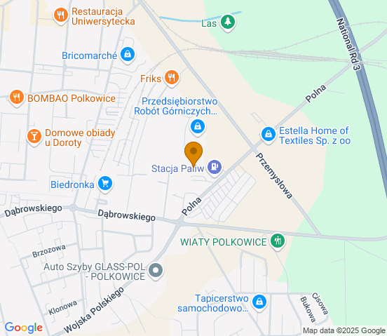 Mapa dojazdu do warsztatu samochodowego w miejscowości Polkowice