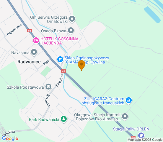 Mapa dojazdu do warsztatu samochodowego w miejscowości Radwanice