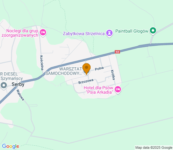 Mapa dojazdu do warsztatu samochodowego w miejscowości Serby, Głogów
