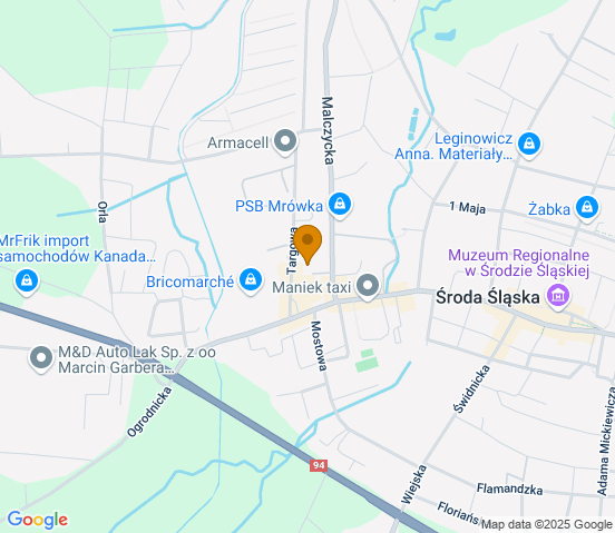 Mapa dojazdu do warsztatu samochodowego w miejscowości Środa Śląska