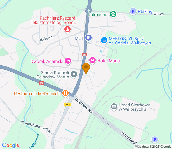 Mapa dojazdu do warsztatu samochodowego w miejscowości Wałbrzych