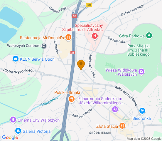 Mapa dojazdu do warsztatu samochodowego w miejscowości Wałbrzych