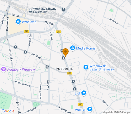 Mapa dojazdu do warsztatu samochodowego w miejscowości Wrocław