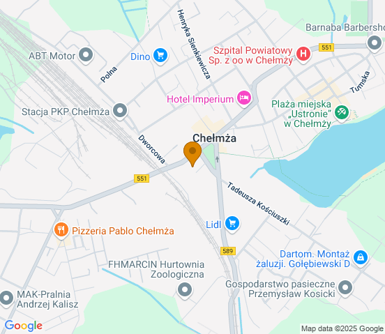 Mapa dojazdu do warsztatu samochodowego w miejscowości Chełmża