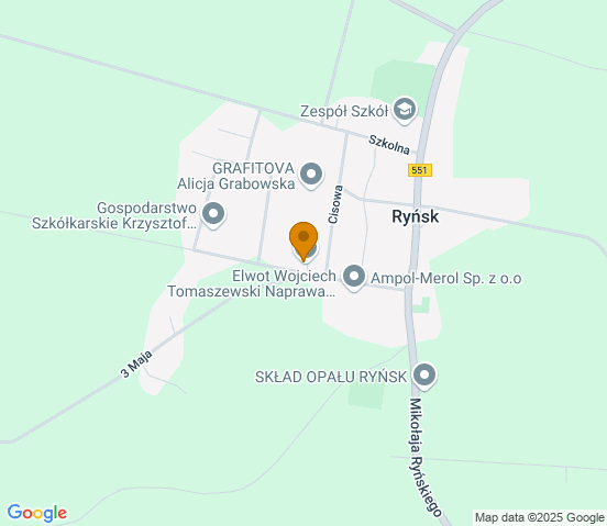 Mapa dojazdu do warsztatu samochodowego w miejscowości Ryńsk