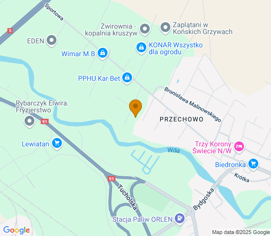 Mapa dojazdu do warsztatu samochodowego w miejscowości Świecie