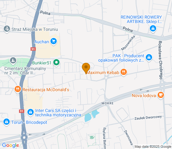 Mapa dojazdu do warsztatu samochodowego w miejscowości Toruń