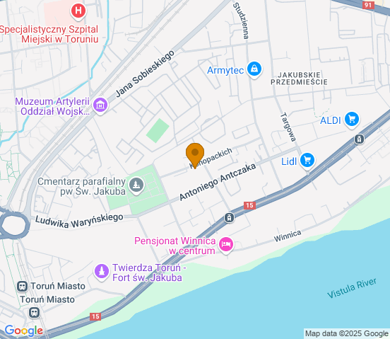 Mapa dojazdu do warsztatu samochodowego w miejscowości Toruń